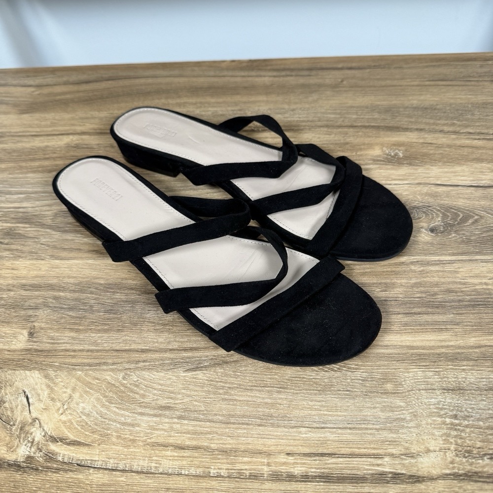 Forever 21 Slip On Sandal Suede Black Women's Triple Strap Casual Size 9